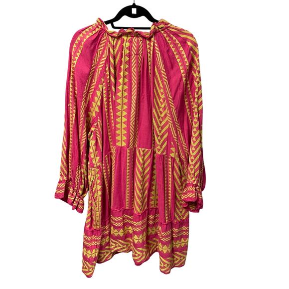 Anthropologie Maeve Dominique Dress Pink Chartreuse Embroidered Plus Size 2X - Picture 7 of 8